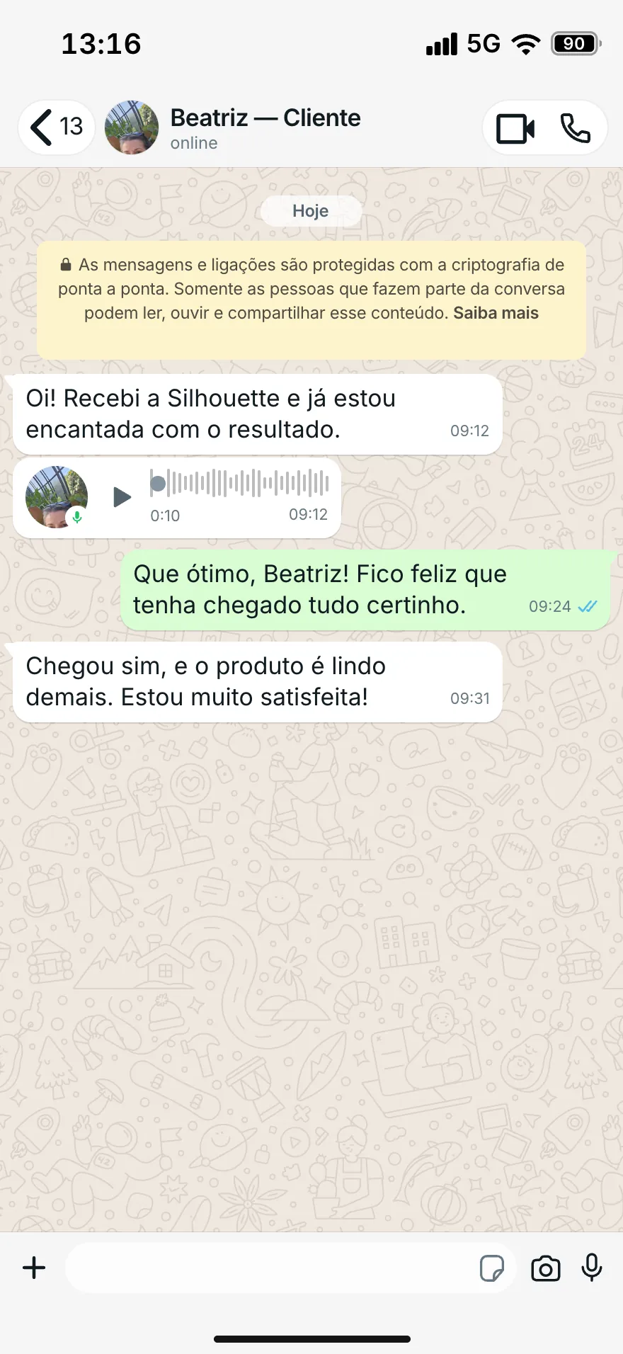 Depoimento de Beatriz no WhatsApp