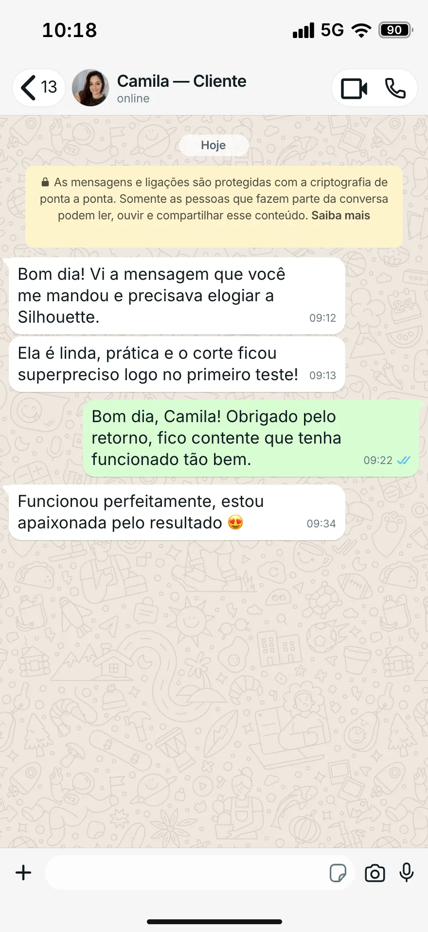 Depoimento de Camila no WhatsApp