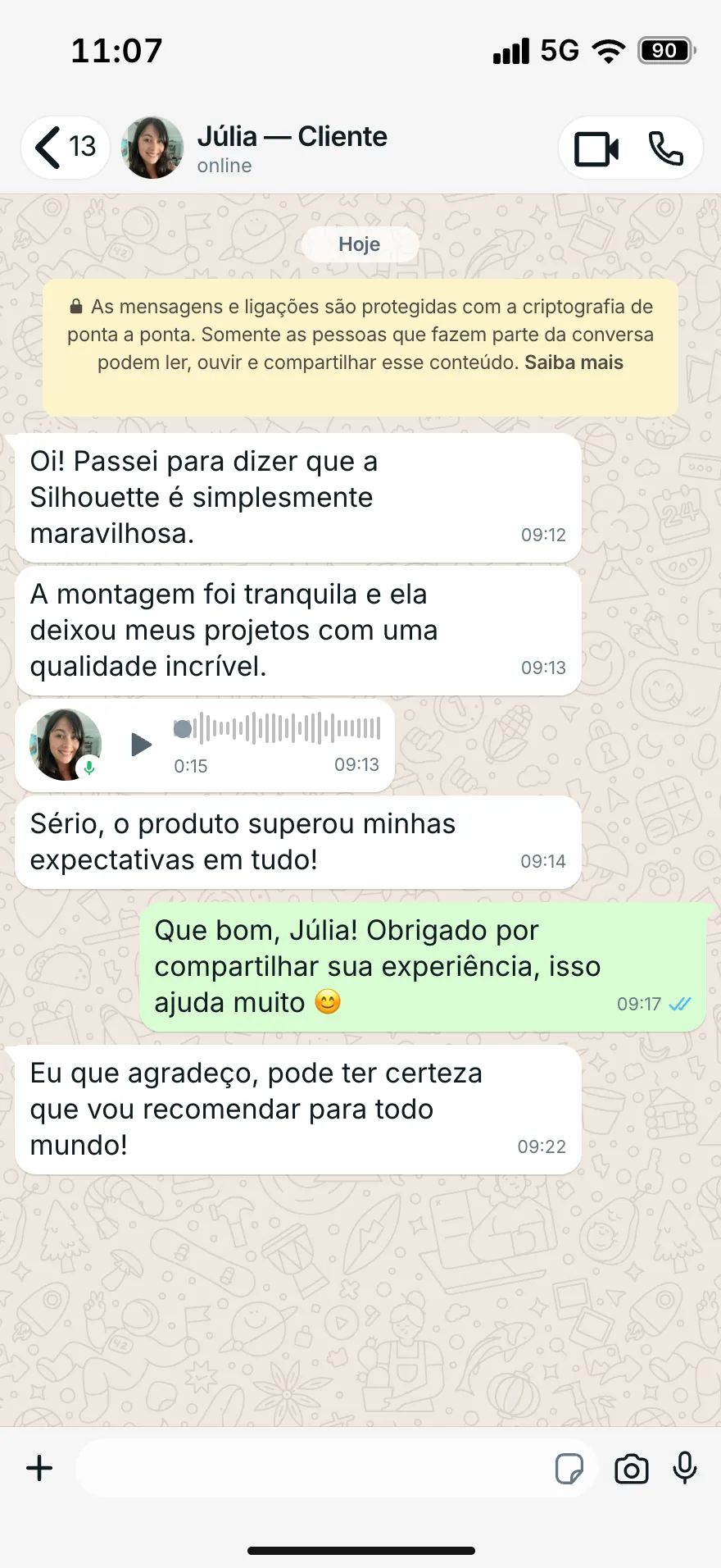 Depoimento de Júlia no WhatsApp